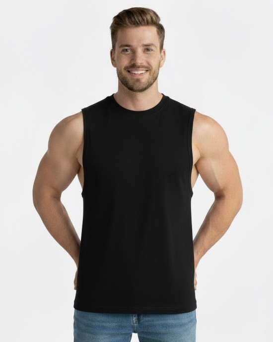 Adult black cotton muscle shirts style H400 4 dz-carton  2.50-piece